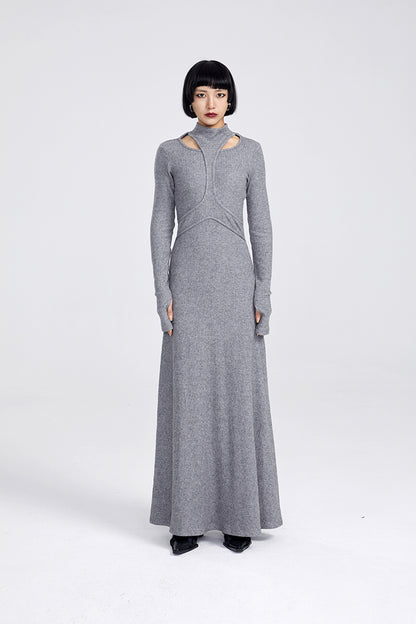TINYIN slim swing maxi knit dress with cut-out stitching -KOKO