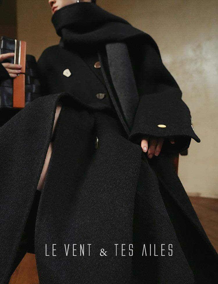 LE VENT&TES AILES Luxury winter camel hair tweed scarf jacket coat-ROSA.