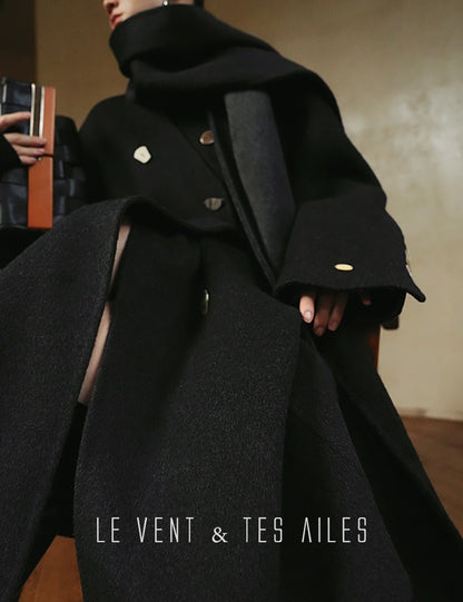 LE VENT&TES AILES Luxury winter camel hair tweed scarf jacket coat-ROSA.