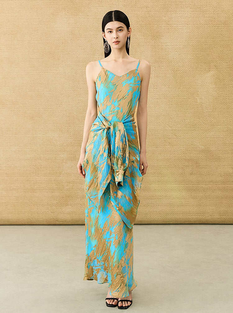 HECO Chinese style devored flower suspender dress - SKY.