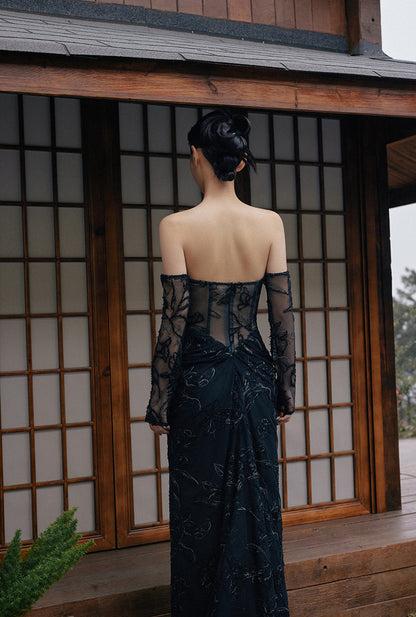 GOUDIN floral long bridal evening dress-NINA.