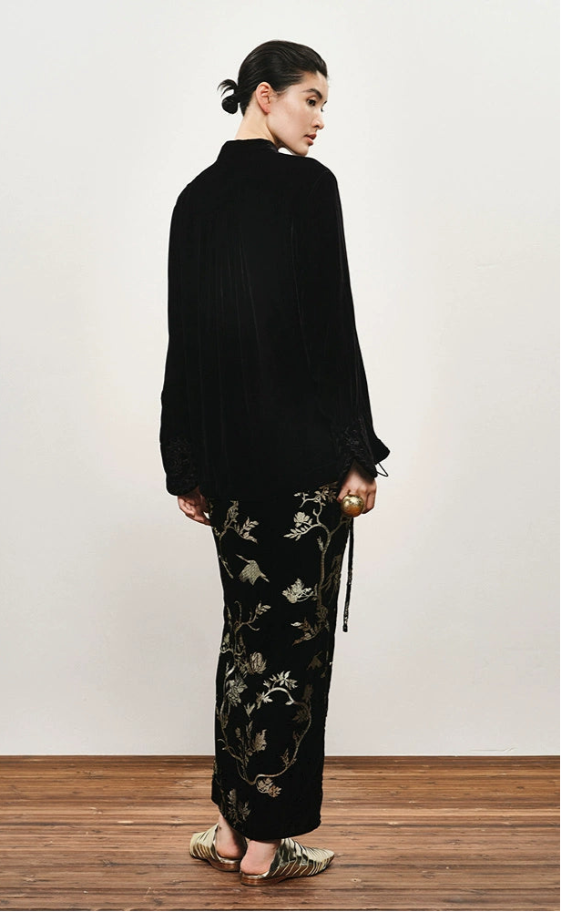 ZHUCHONGYUN Chinese nail bead stamped suede skirt--KEIGO.