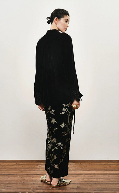 ZHUCHONGYUN Chinese nail bead stamped suede skirt--KEIGO.