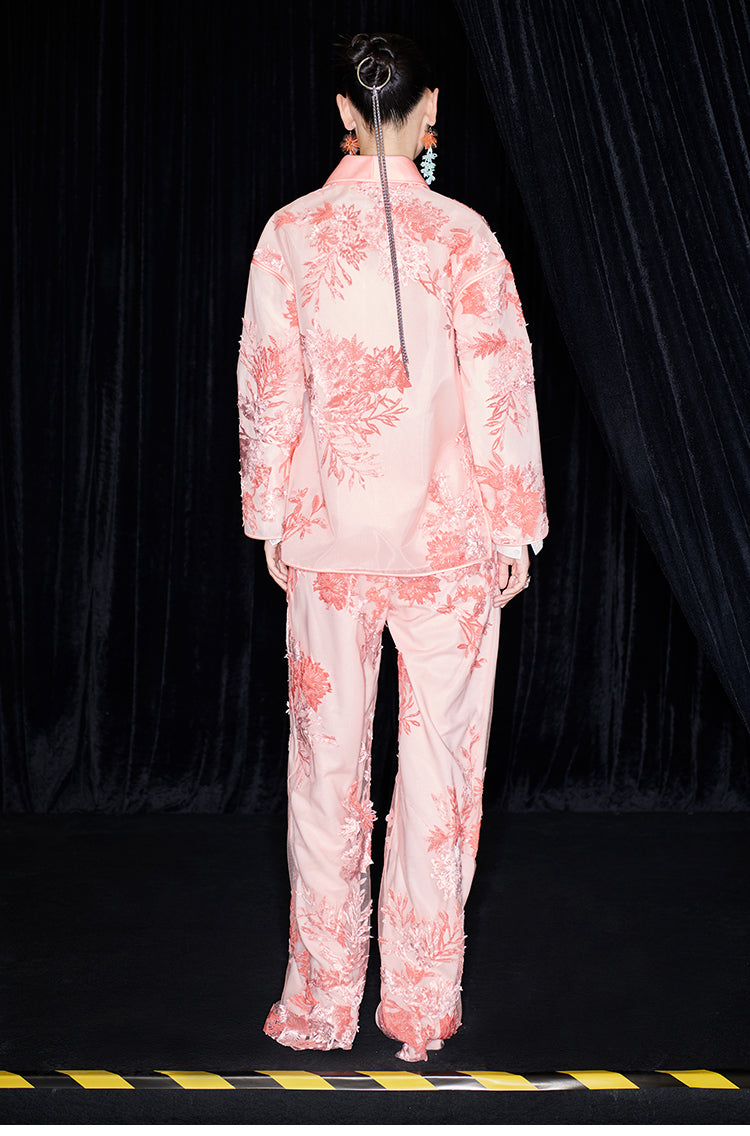 M essential Mackay designer brand falling flower embroidered fabric layered loose robe - BEAST.