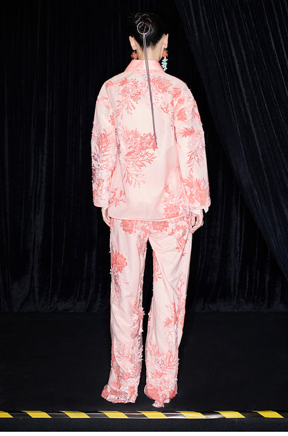 M essential Mackay designer brand falling flower embroidered fabric layered loose robe - BEAST.