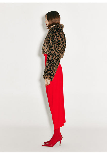 ATELIER MISS LU faux fur zip-up leopard print short coat - AURORA