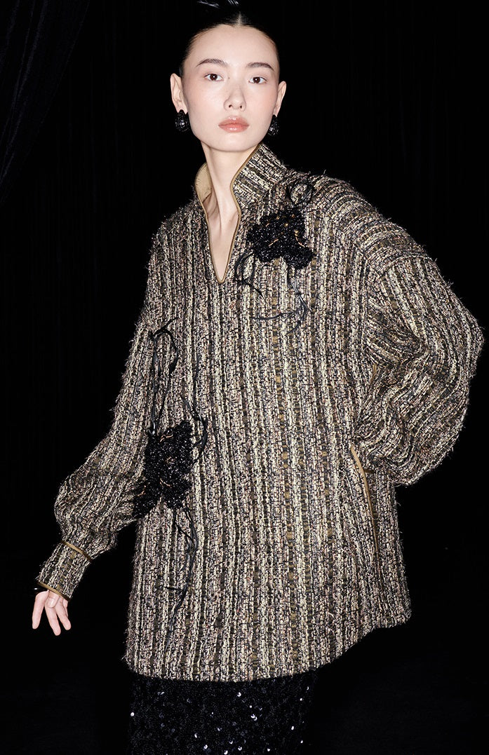 M essential Mackay designer Chanson  Wrought Iron Orchid Feather Beaded Top - growth.