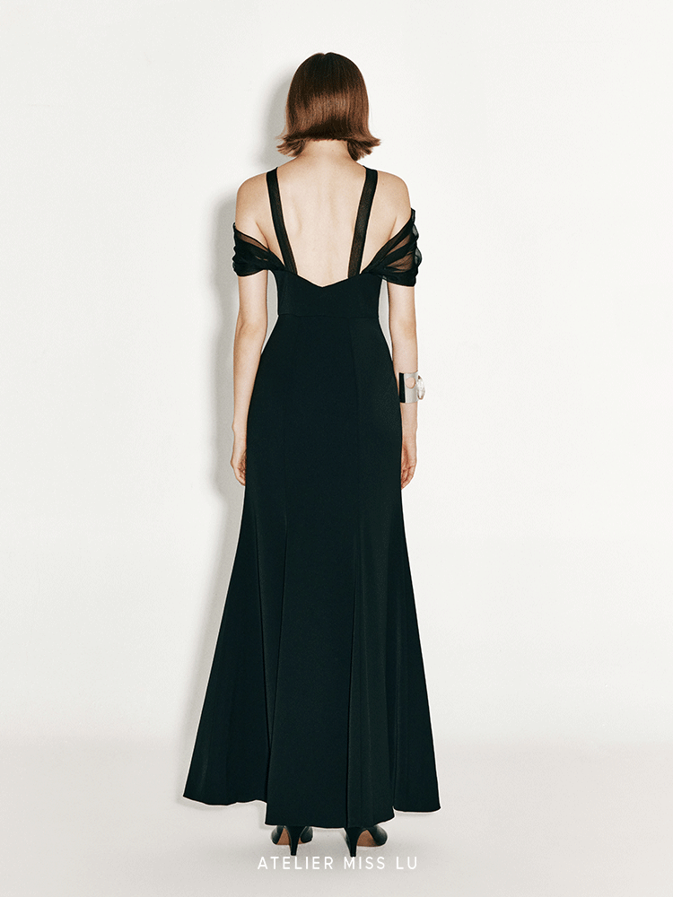 ATELIER MISS LU Shoulder Stitch Slit Mermaid Dress - CROSS.