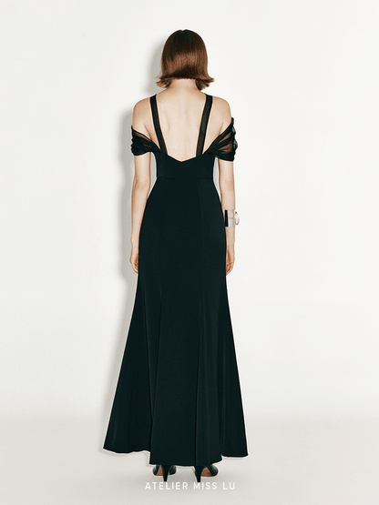 ATELIER MISS LU Shoulder Stitch Slit Mermaid Dress - CROSS.