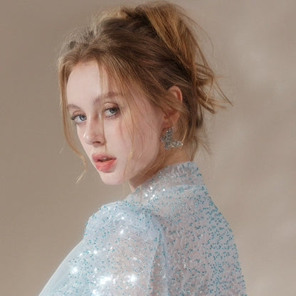 Wardrobes by Chen Light Luxury Sparkling Diamond Butterfly Stud Earrings- Trace