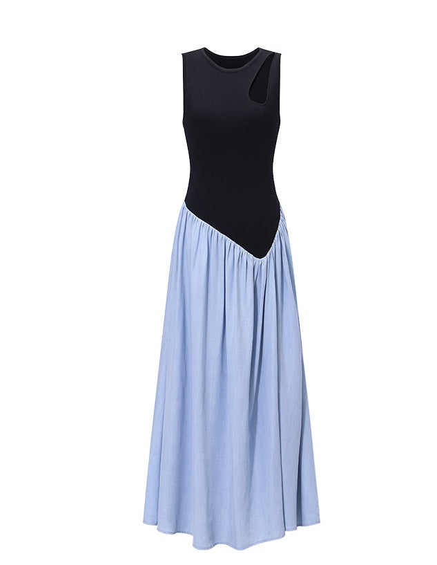 WANGXO |Tailoring Sleeveless Umbrella Hem Dress in Sculpted Casual Elegance -LUMA