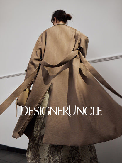 DGU "Twilight" khaki trench coat loose slimming high-end mid-length jacket - MEDE.