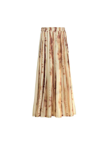 HECO tie-dye chiffon pleated long gray brown skirt women - all.