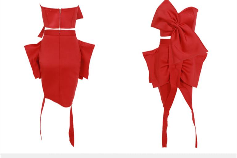 Dolly High End Sleeveless Big Bow Off Shoulder Tube Top +High Waist Irregular Skirt-LULA