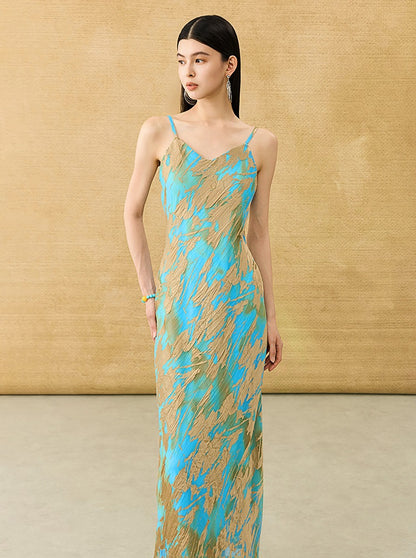 HECO Chinese style devored flower suspender dress - SKY.