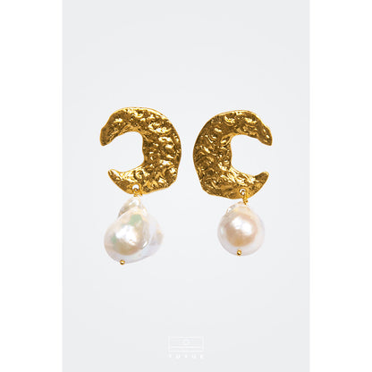 TUYUE brass gold-plated handmade baroque pearl earrings- JUNG.