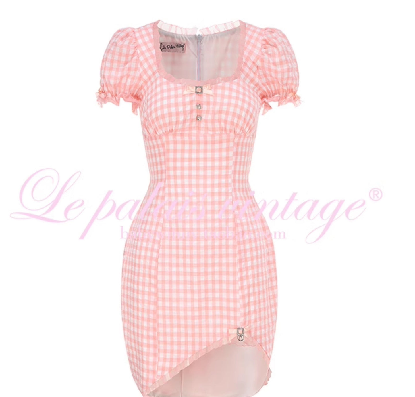Le Palais Vintage Sweet Pink Padded Puff Sleeve Slim Fit Dress-HORIMIYA.