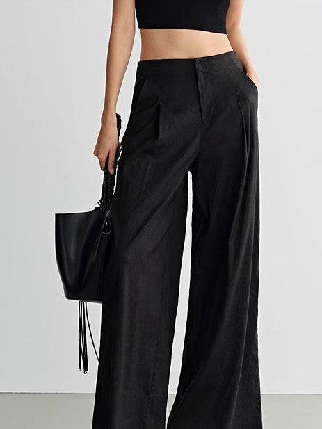 COMME MOI  Summer Waist Pressed Pleated Wide-leg Black Pants - SINS.