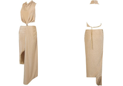 DOLLY High End Nude Swing Neck Sleeveless Waist Baring Irregular Hem Cocktail-LYLA