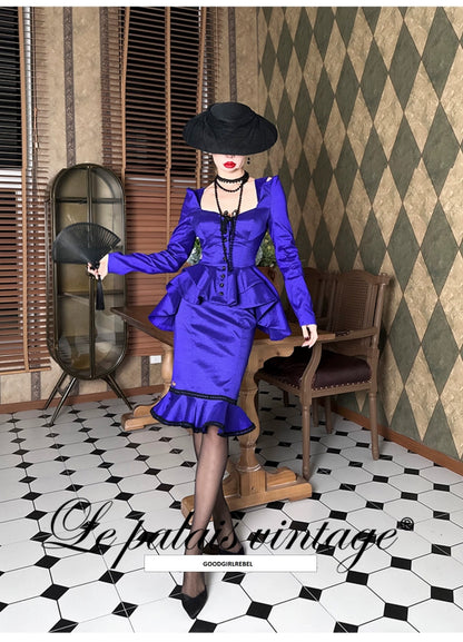 Le Palais Vintage elegant purple lace sexy corset fishtail bodycon dress - Kaiij