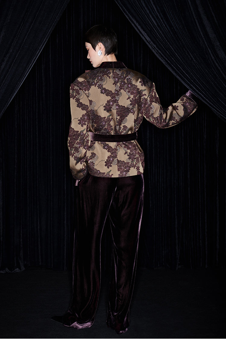 M essential Mackay designer brown tassel beaded broad-shouldered Jacket top - Soliy.