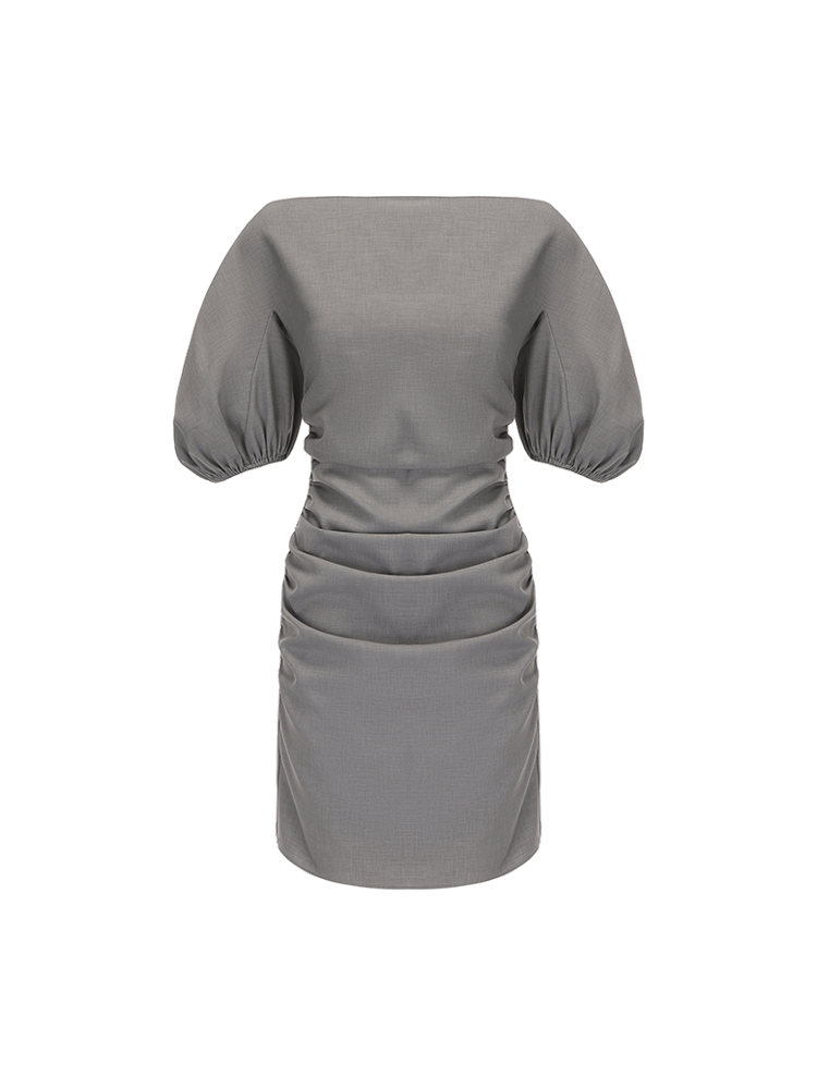 ATELIER MISS LU  Straight Neck Slim Silhouette Sleeve Dress - TINSEL.