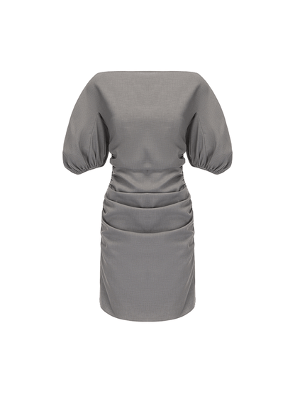 ATELIER MISS LU  Straight Neck Slim Silhouette Sleeve Dress - TINSEL.