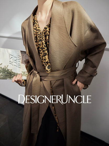 DGU "Camel Shadow" Latte Coffee Trench Coat Long Loose Commuter Versatile Jacket - Philippa.