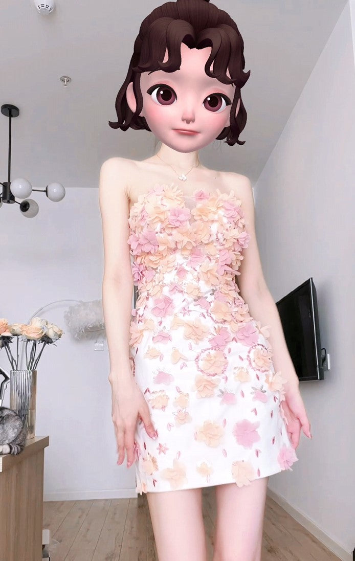 DOLLY Luxury French Style Chest Wrap Flower Sleeveless Backless Short Dress-PALMA