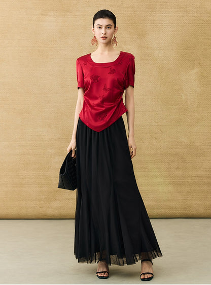 HECO Chinese Acetate Small Square Neck Short Sleeve Top- BEAK.