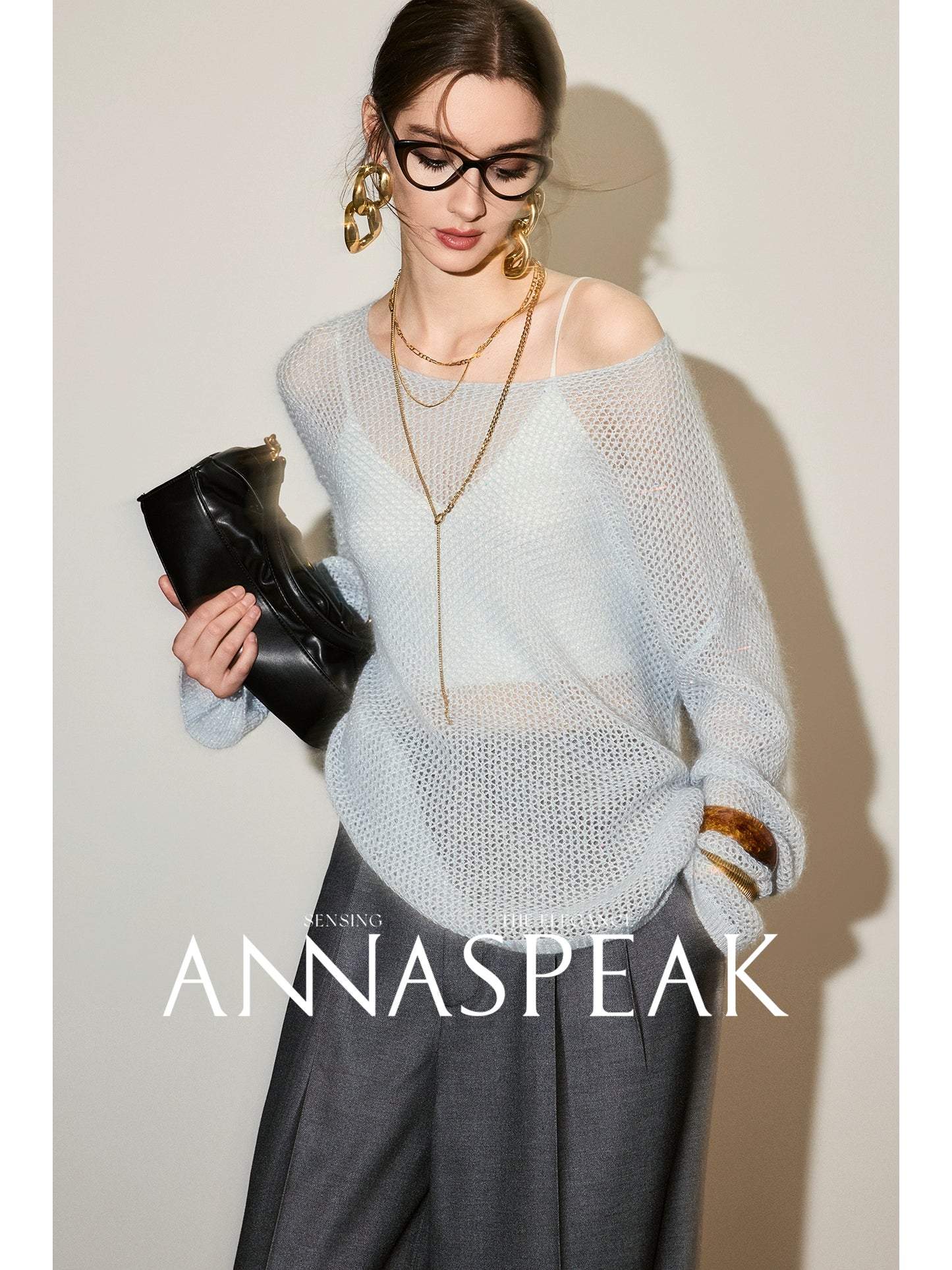 ANNASPEAK Asymmetrical off-the-shoulder wool beaded long sleeve knit-SOSO.