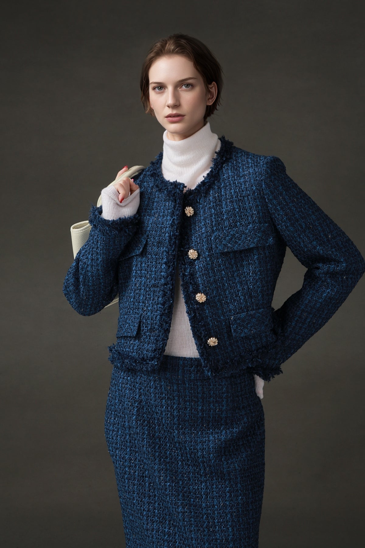 PIAOIN Light Luxury Elegant Wool Jacket & Midlength Skirt Set Two Pieces-YOTA