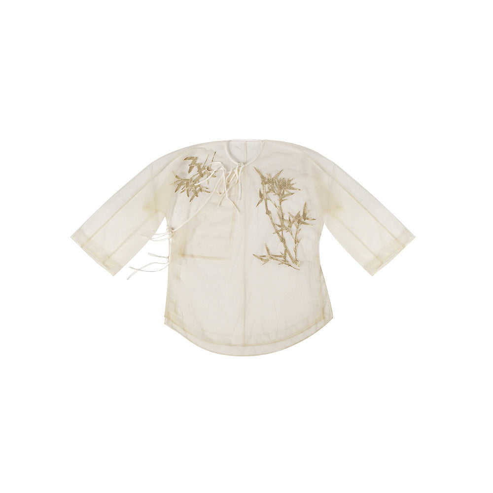 TUYUE Bamboo Leaf Embroidered Mesh Lace-up Top - SKYLA.