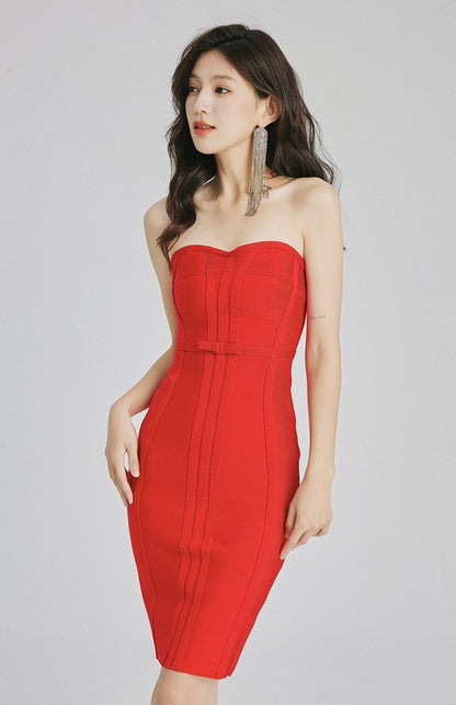 DOLLY Luxury Black/Red Sleeveless Figure Hugging Bandage Midi Date Dress-ISLODE