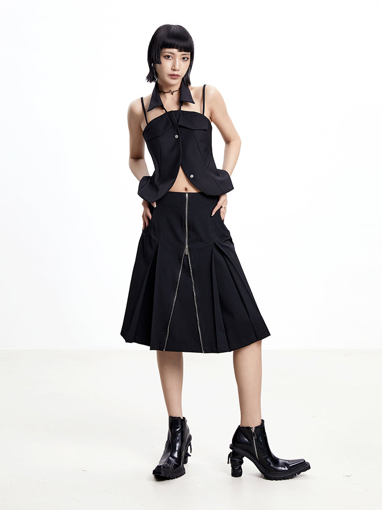 TINY IN arc cutout zipper versatile women's A-line skirt -GENI