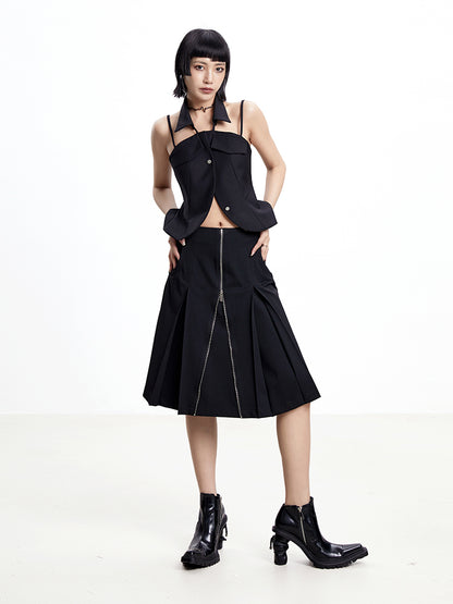 TINY IN arc cutout zipper versatile women's A-line skirt -GENI