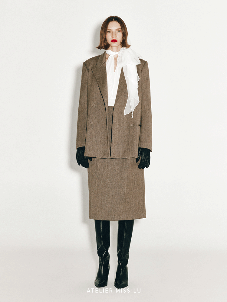 ATELIER MISS LU Double-breasted Vintage Sheep Wool Blazer - KATLYN.