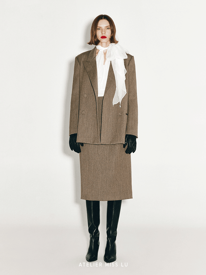ATELIER MISS LU Double-breasted Vintage Sheep Wool Blazer - KATLYN.