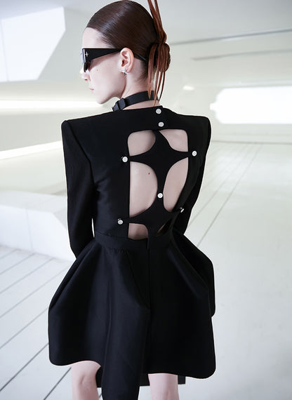 ANNAKIKI Silk Wool 3D Three-dimensional Hem Short Dress-ALUCARD.