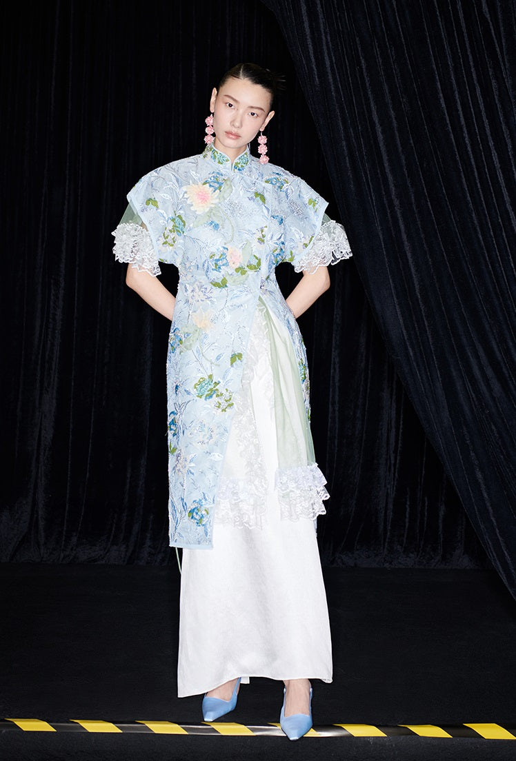 M essential Mackay designer Jiyi embroidery silk hand-dyed embroidered maxi dress - BAM.