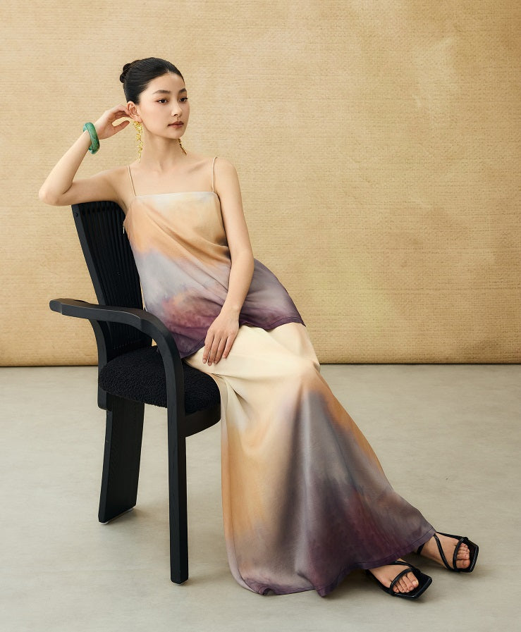 HECO Chinese Style Smudge Human Silk Camisole Cool and Breathable Seaside T - PALM.