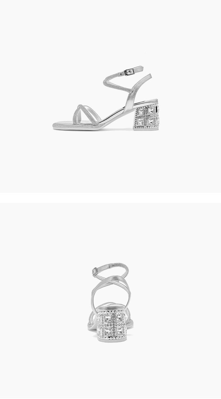 SHOESZOOO Rhinestone Fairy Style Open Toe Strap Block Heel - MARS.