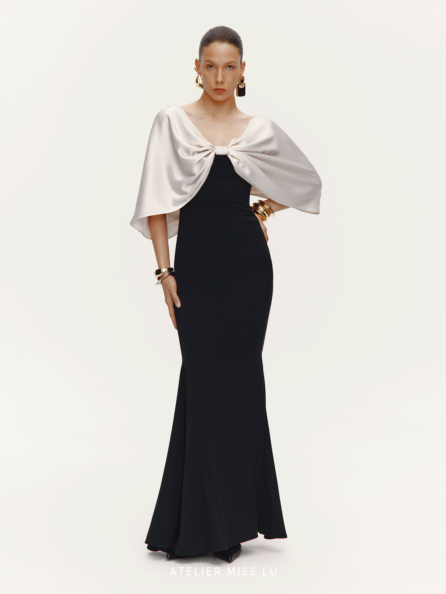 ATELIER MISS LU Shi Glossy Shawl Mermaid Dress Long Skirt - STED