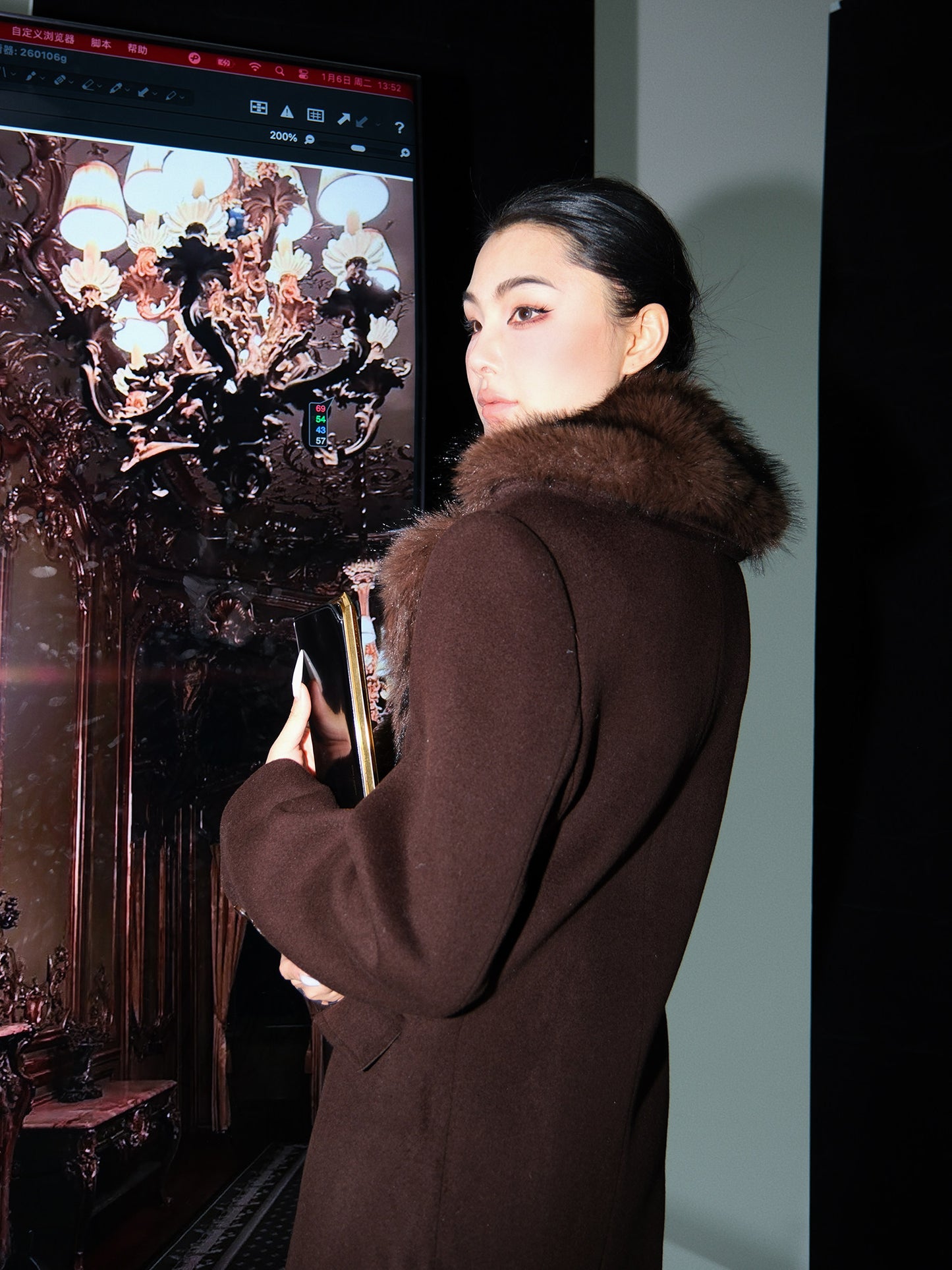 MEI SANGUAN Wool Coffee Fur Collar Jacket- GABRIELLA