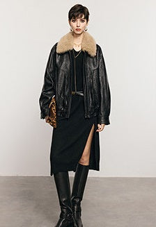ANNASPEAK ROSSO Red Label Lambskin Detachable Wool Collar Vintage Jacket-XAVIER.