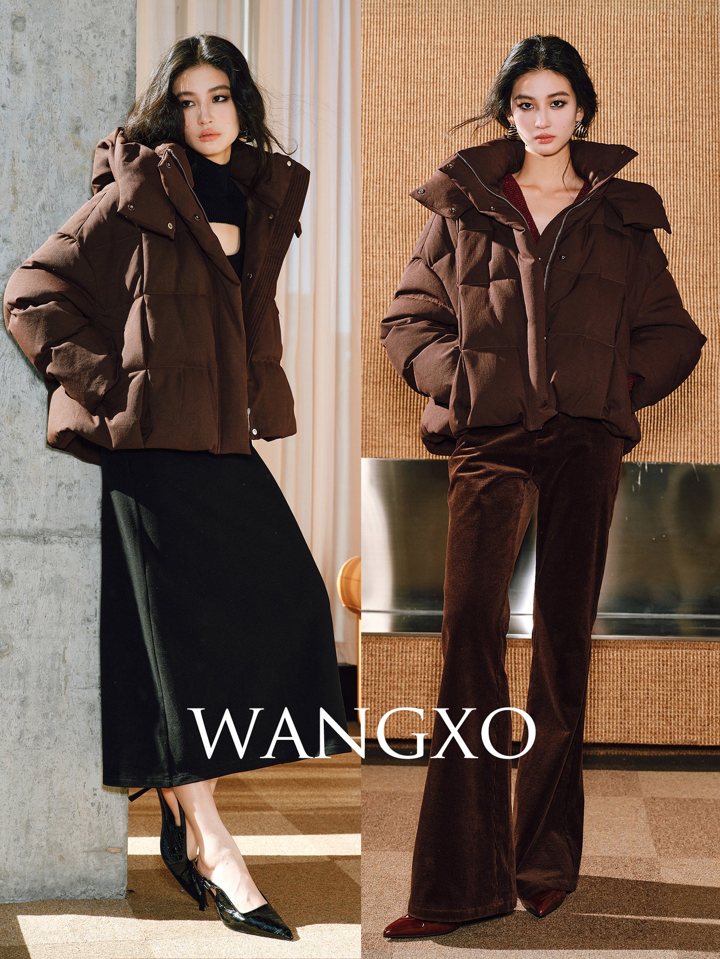 WANGXO | Lock-Temperature Hollow Yarn Hooded Short Down Puffer Jacket - VILA.