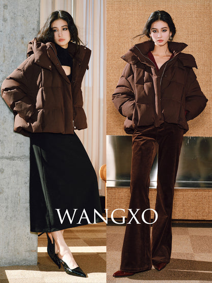 WANGXO | Lock-Temperature Hollow Yarn Hooded Short Down Puffer Jacket - VILA.