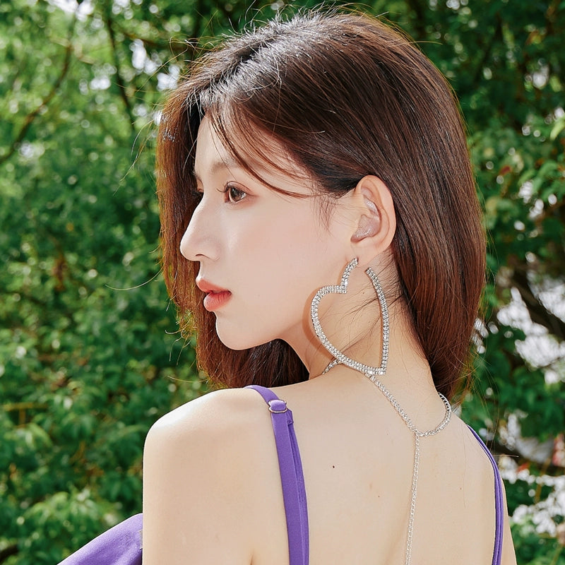 DOLLY Luxury Big Heart Full Diamond American Style Chic Earrings-LUNA