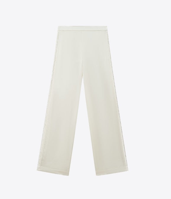 COMME MOI summer texture stitched satin straight-leg pants - ELIZABETH.