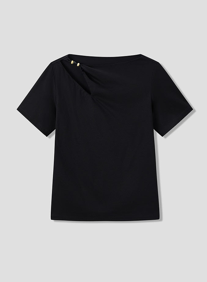 COMME MOI  commuter slim fit cut-out black T-shirt - EDAN.
